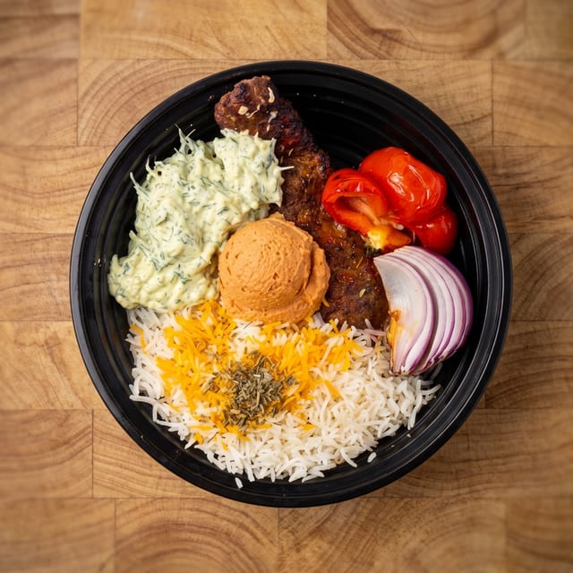 Spicy Beef Kafta Kebab Platter.